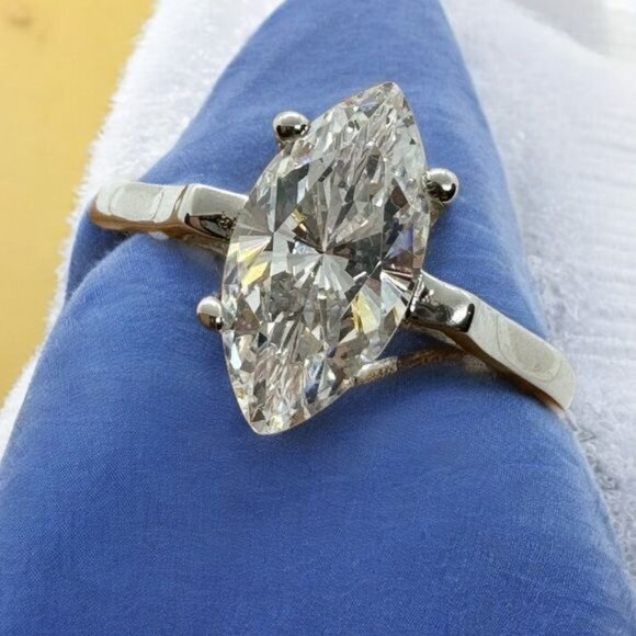 Sterling Silver Epiphany Platinum Clad Diamonique Ring size 9 Marquis 2 cttw - Picture 1 of 8